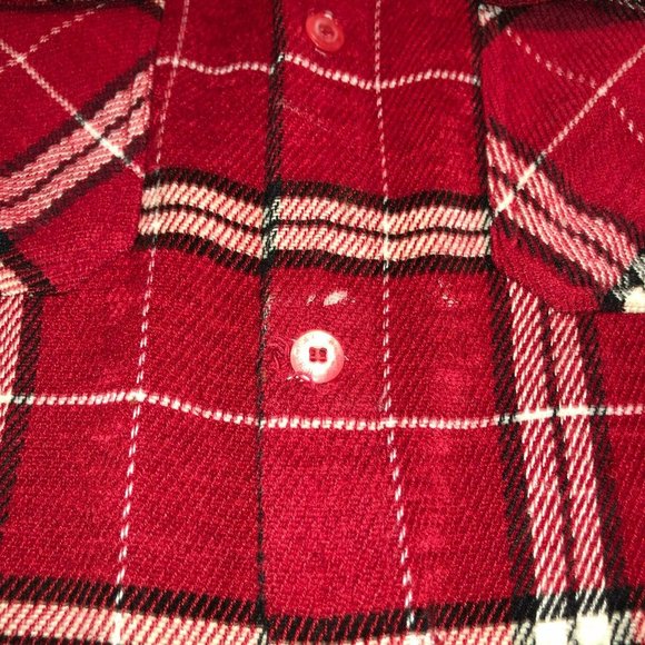 RED PLAID DISTRESSED FLANNEL SHIRT SZ L HIP HOP HISTORY GRUNGE STREETWEAR MENS - Picture 4 of 6
